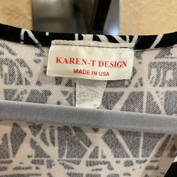 Karen-T Design jumpsuit / romper wide-leg. Black & white geometric. Stretchy. L - Picture 7 of 13